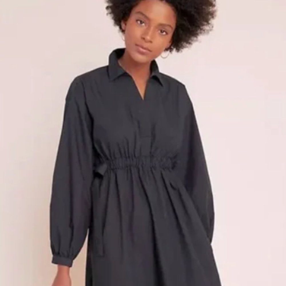 Anthropologie Cotton Poplin Tie Waist Shirt Dress